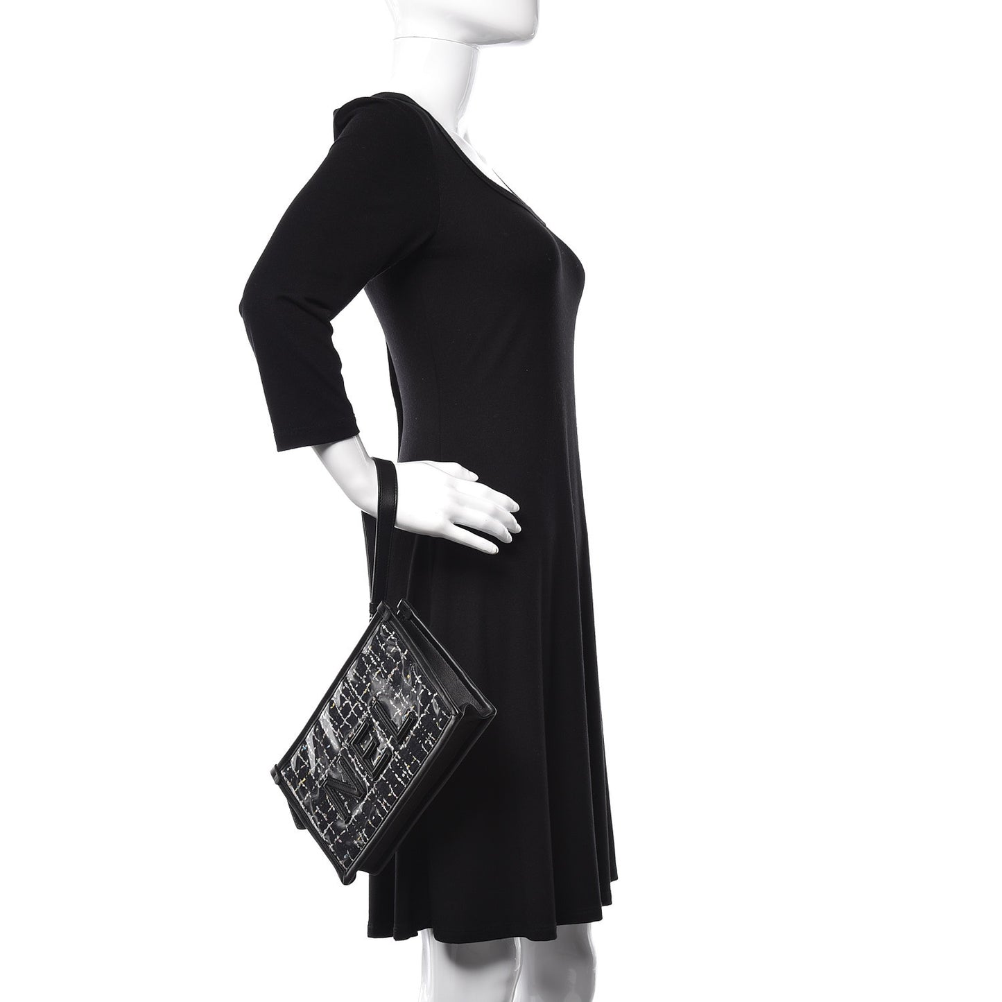 Tweed PVC Lambskin Wristlet Pouch Black