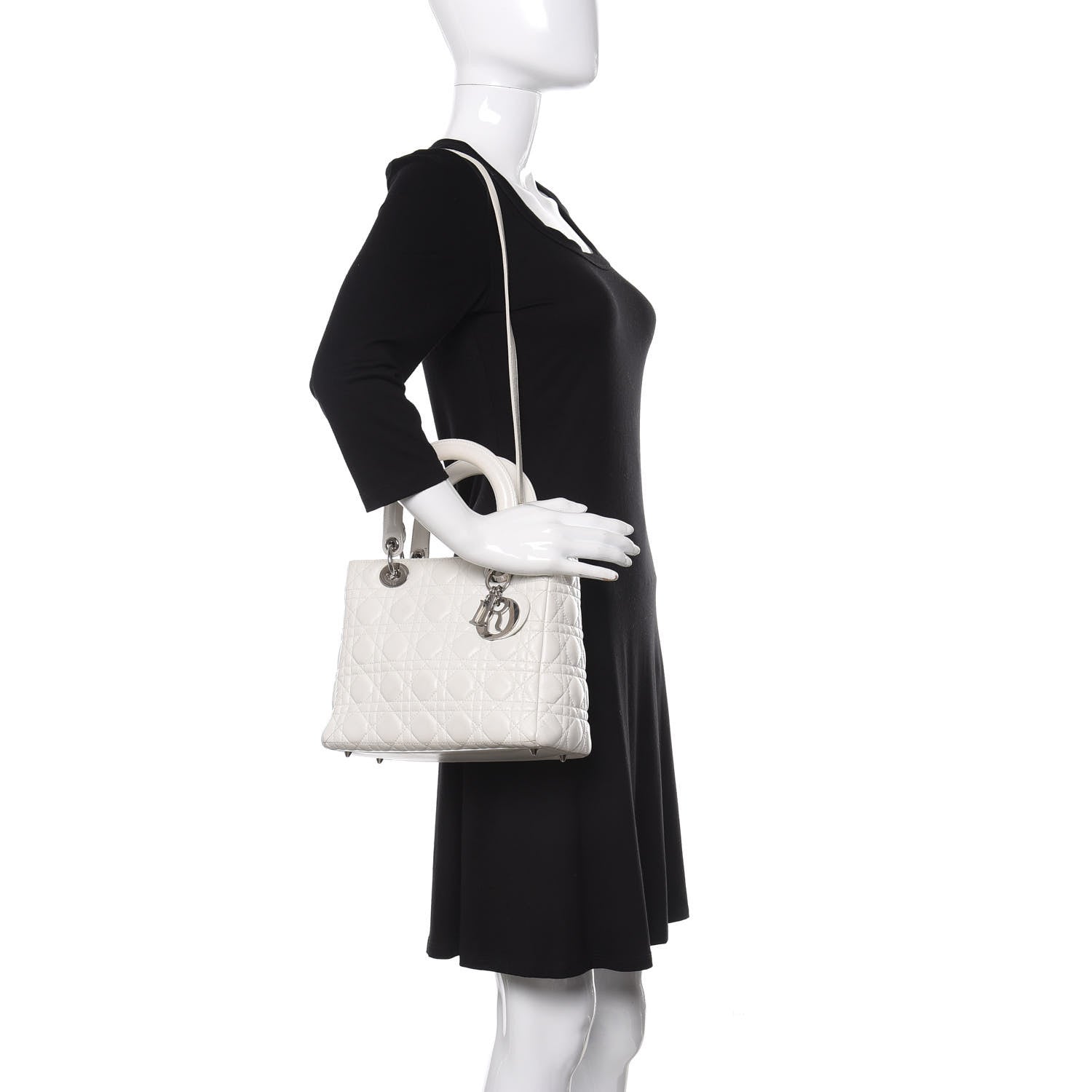 Christian Dior Lambskin Cannage Medium Lady Dior White 2 of 16