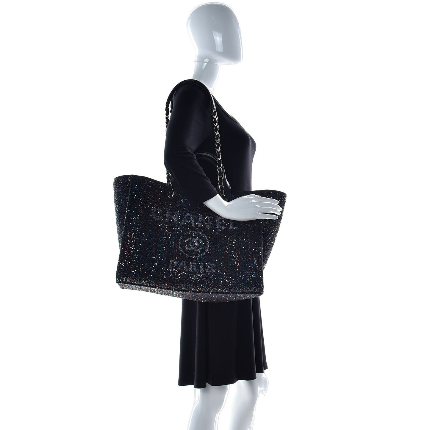 Calfskin Sequin Medium Deauville Tote Black