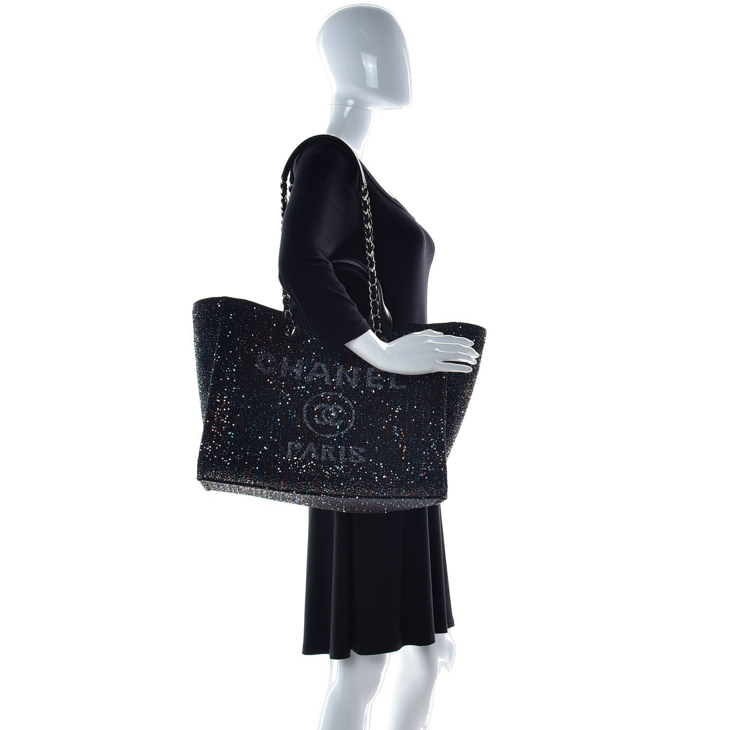 Chanel Calfskin Sequin Medium Deauville Tote Black 2 of 9