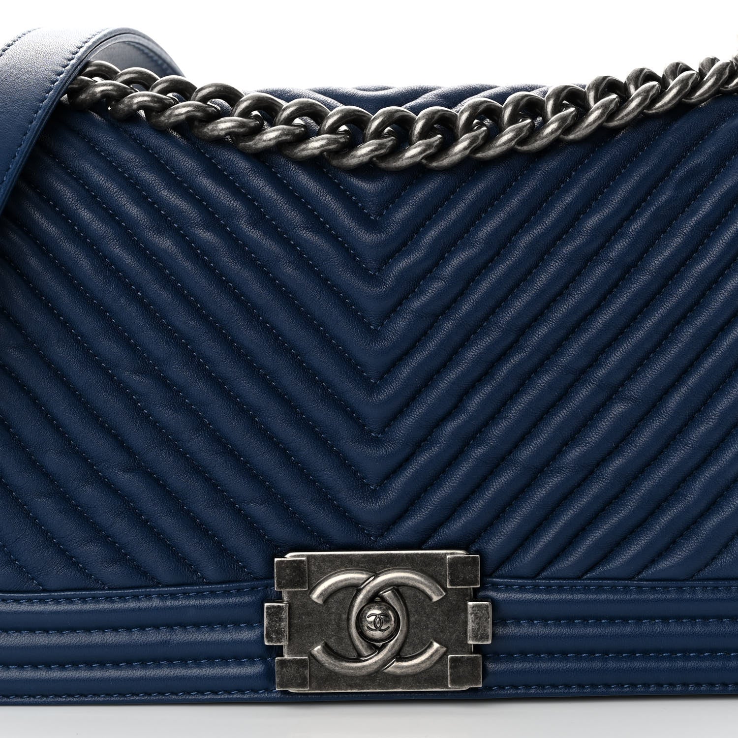 Chanel Wrinkled Lambskin Chevron Quilted Medium Boy Flap Navy 8 of 11