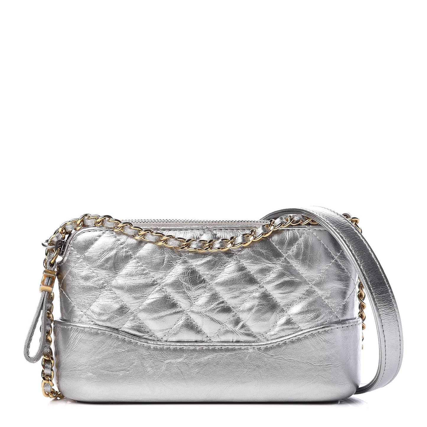 Metallic Lambskin Calfskin Quilted Small Gabrielle Clutch With Chain Silver