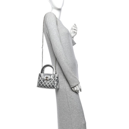 Chanel Metallic Aged Calfskin Quilted Nano Kelly Shopper Silvery 2 of 14