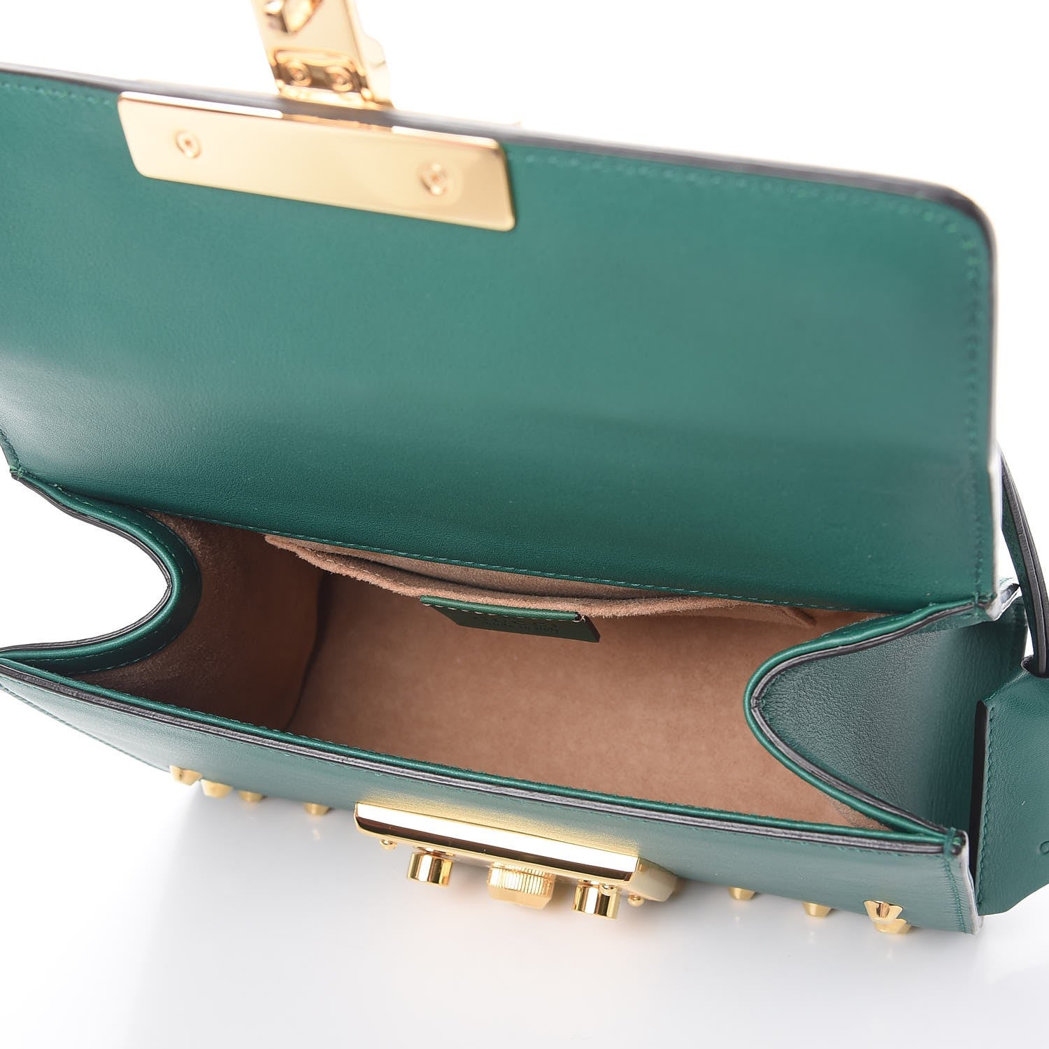 Gucci Calfskin Studded Small Padlock Shoulder Bag Emerald 5 of 7