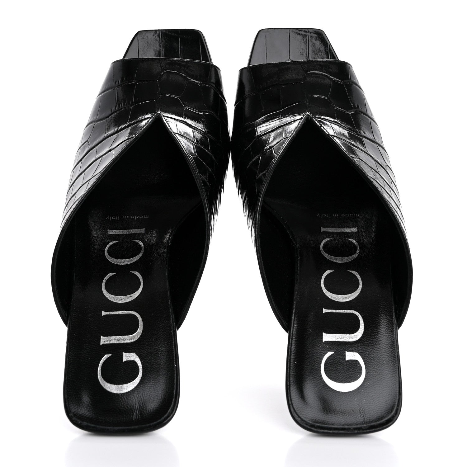 Gucci Croco Calf Lux Mule Sandals 37.5 Black 2 of 10