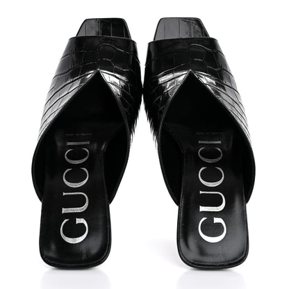 Gucci Croco Calf Lux Mule Sandals 37.5 Black 2 of 10