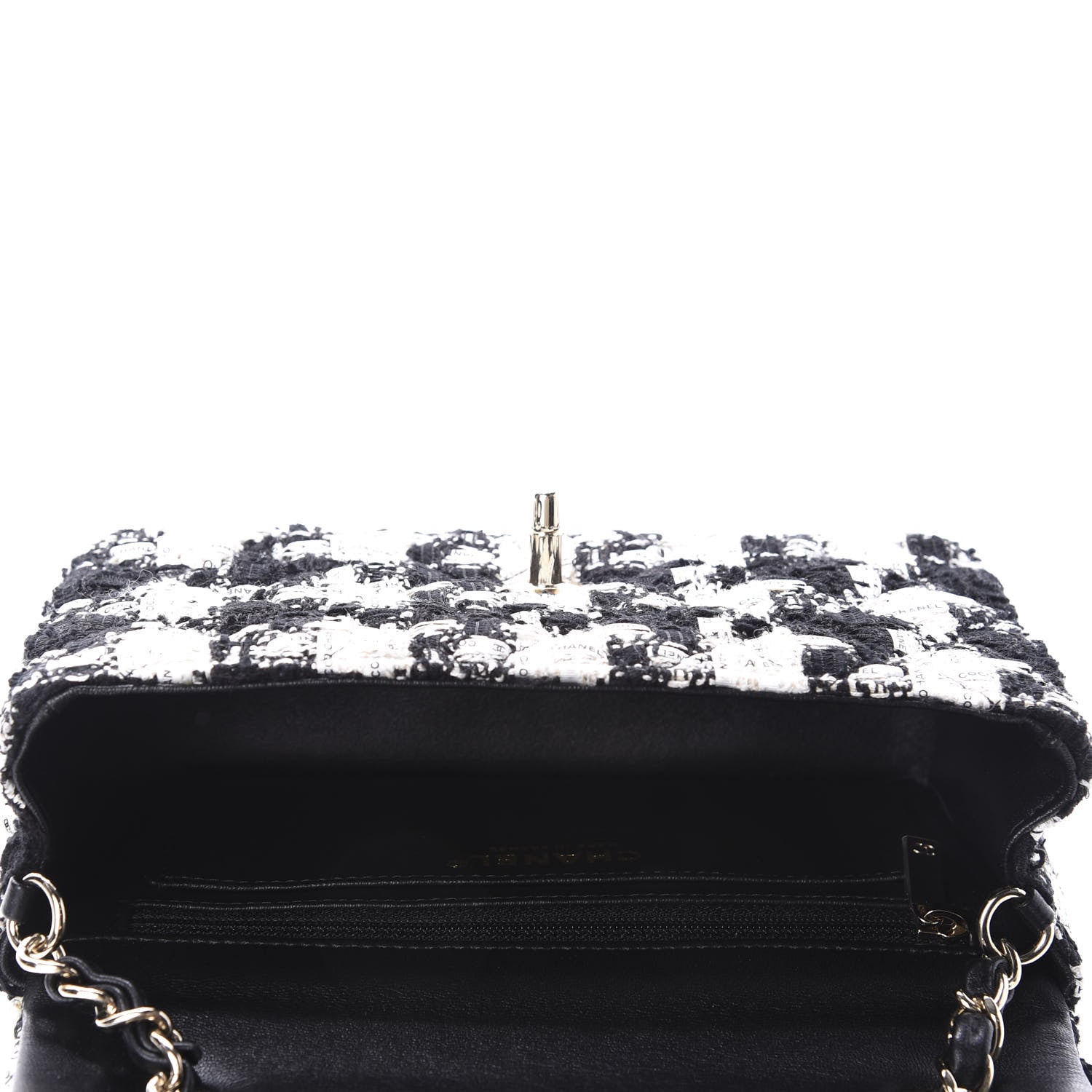 Chanel Tweed Quilted Mini Rectangular Flap Black Ecru White 5 of 11