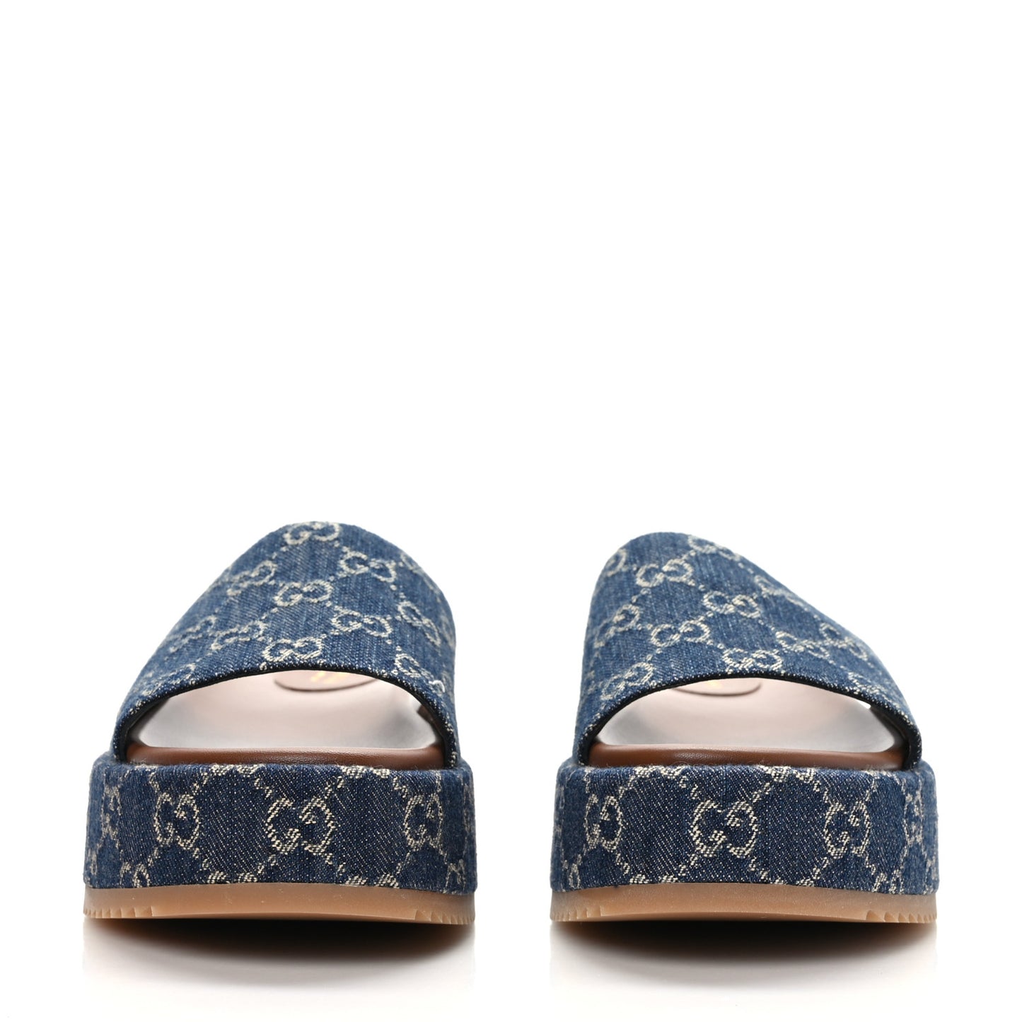 New Denim GG Monogram Angelina Platform 55mm Slide Sandals 40 Blue Tea