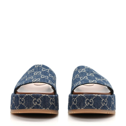 Gucci New Denim GG Monogram Angelina Platform 55mm Slide Sandals 40 Blue Tea 2 of 8