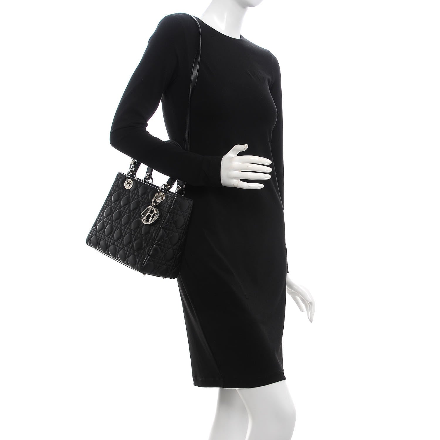 Christian Dior Lambskin Cannage Medium Lady Dior Black 2 of 8
