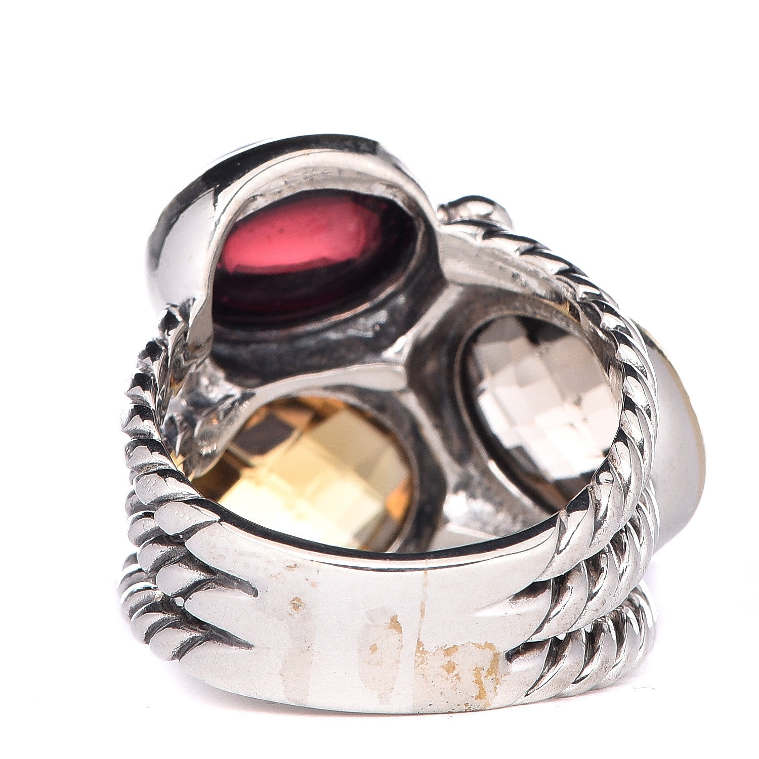 David Yurman Sterling Silver 18K Yellow Gold Diamond Smoky Quartz Citrine Garnet Mosaic Ring 56 7.5 4 of 5