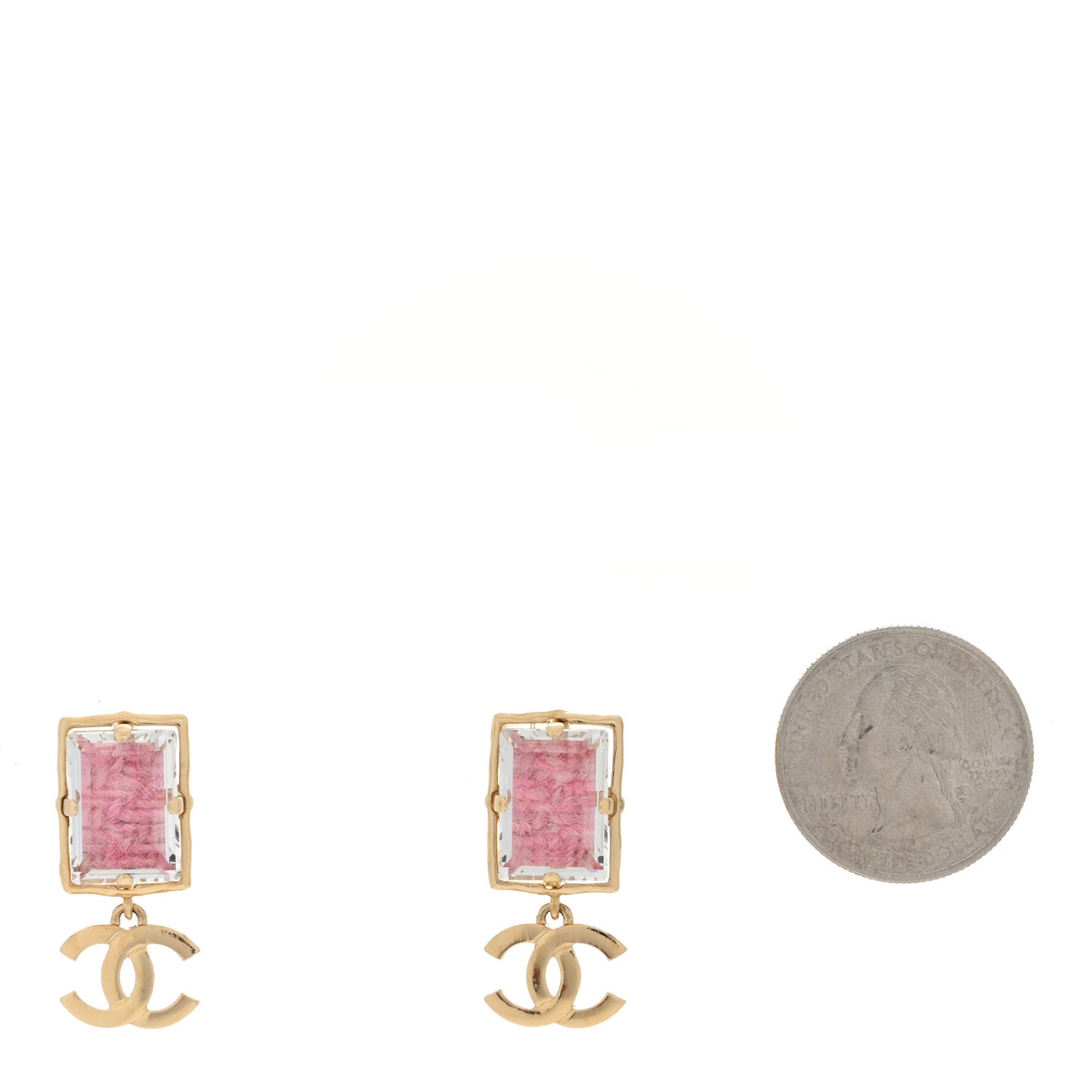 Crystal Tweed CC Drop Earrings Pink Gold