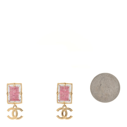 Chanel Crystal Tweed CC Drop Earrings Pink Gold 2 of 4