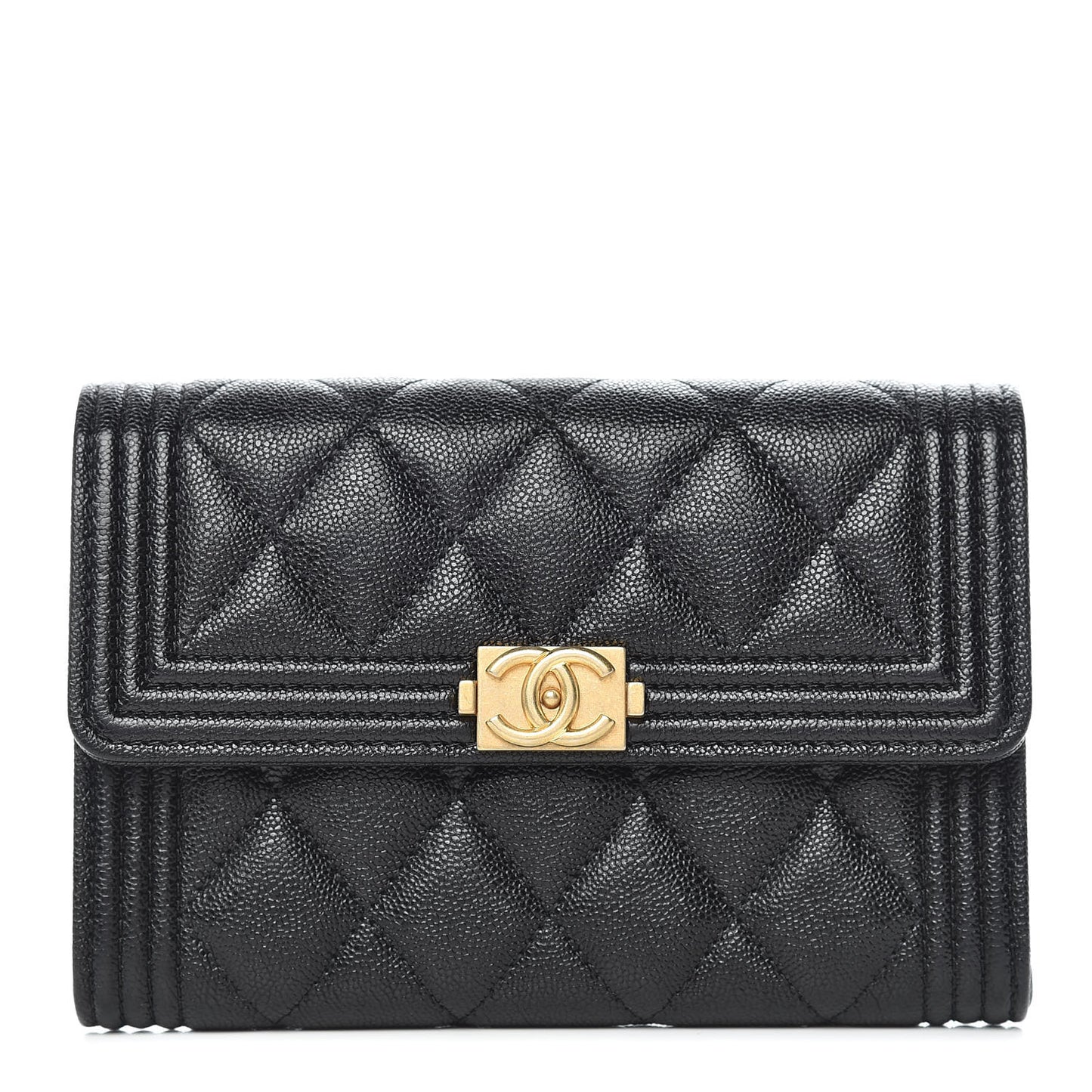Caviar Quilted Medium Boy Flap Wallet Black