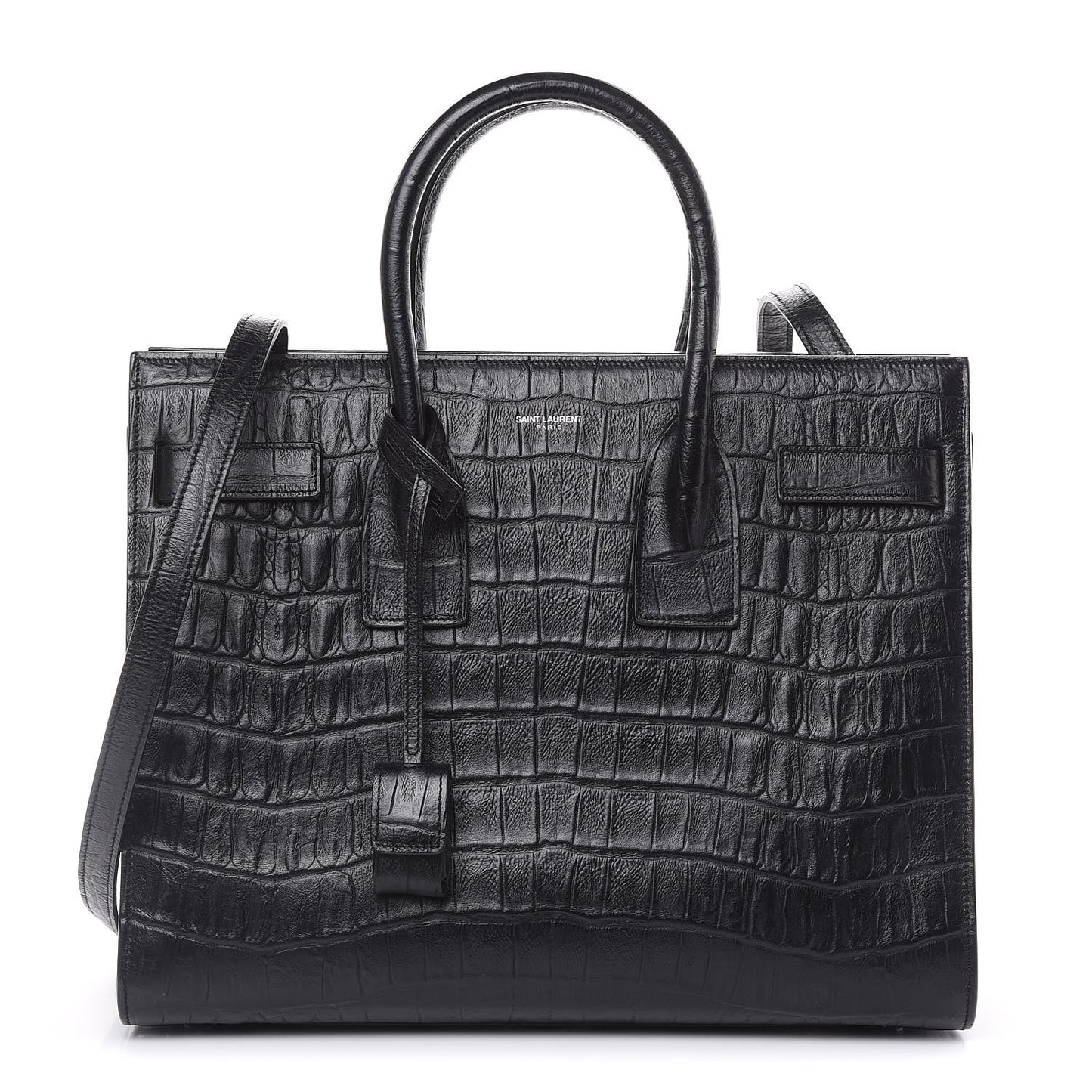 Calfskin Crocodile Embossed Small Sac de Jour Black