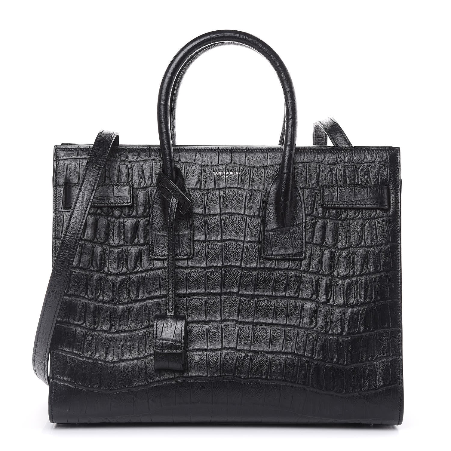 Saint Laurent Calfskin Crocodile Embossed Small Sac de Jour Black 1 of 11