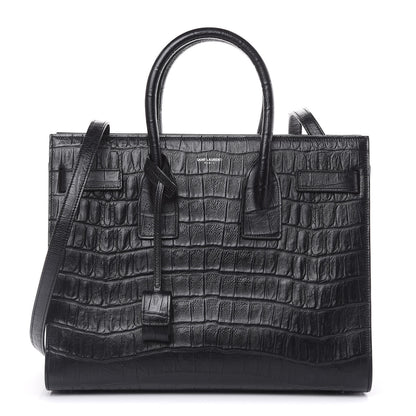 Saint Laurent Calfskin Crocodile Embossed Small Sac de Jour Black 1 of 11