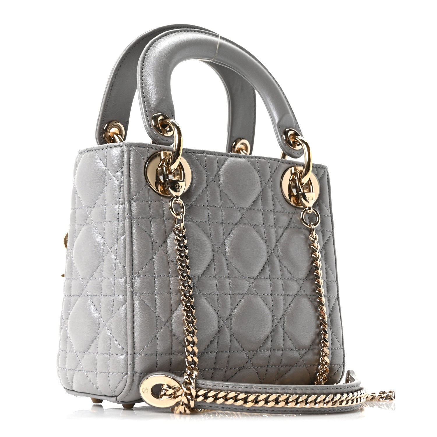Christian Dior Metallic Lambskin Cannage Mini Lady Dior Grey