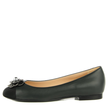 Chanel Calfskin Camellia Bead Ballerina Flats 36.5 Grey Black 1 of 8