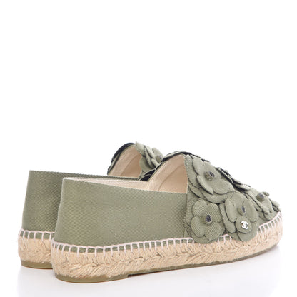 Chanel Fabric Camellia CC Espadrilles 38 Khaki 4 of 10