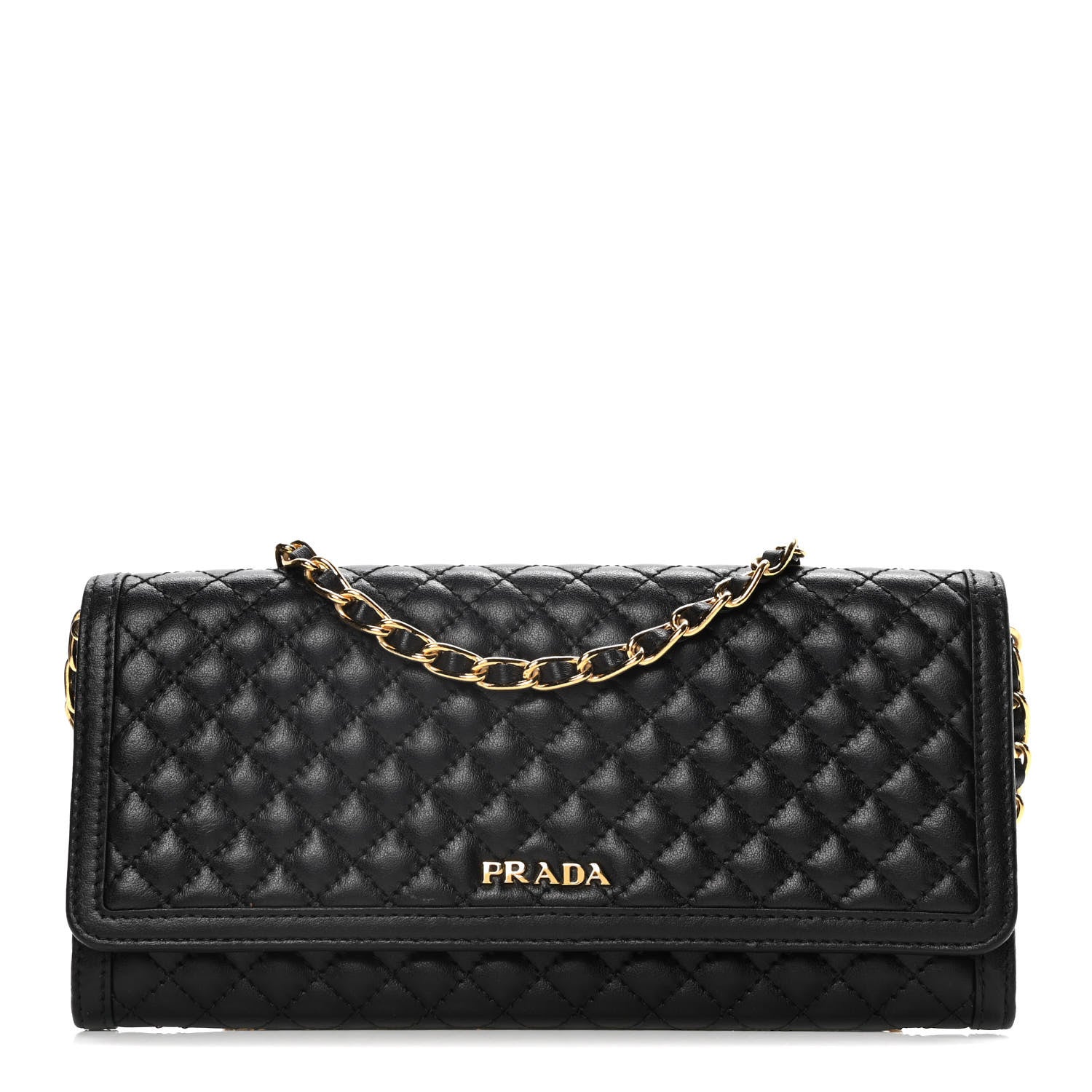 Prada Soft Calfskin Quilted Chain Wallet Black 1 of 17