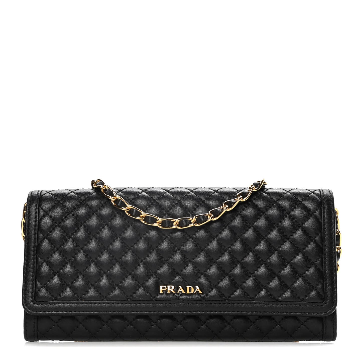 Soft Calfskin Quilted Chain Wallet Black