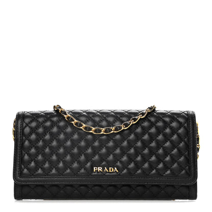 Prada Soft Calfskin Quilted Chain Wallet Black 1 of 17