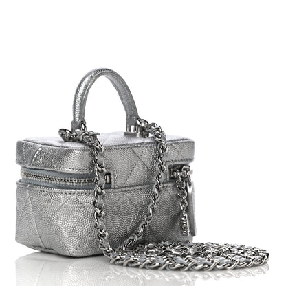 Chanel Metallic Caviar Quilted Mini Top Handle Vanity With Chain Silver 3 of 11