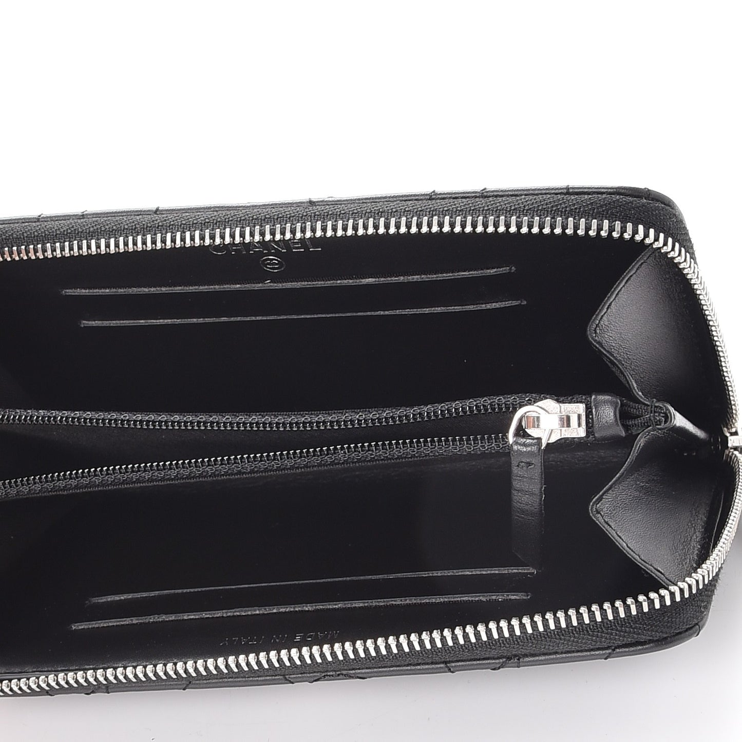 Lambskin Camellia Studded Zip Around Wallet Black