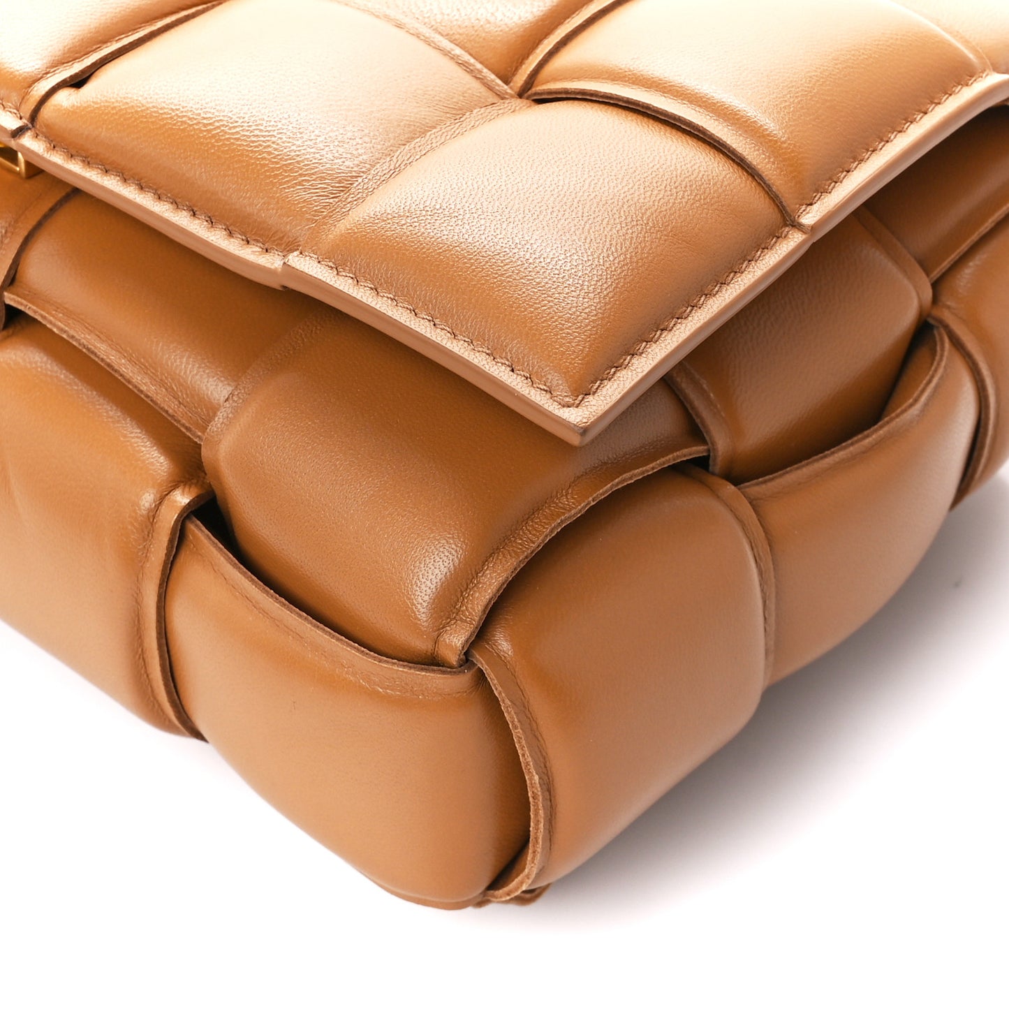 Nappa Maxi Intreccio Padded Cassette Crossbody Bag Caramel