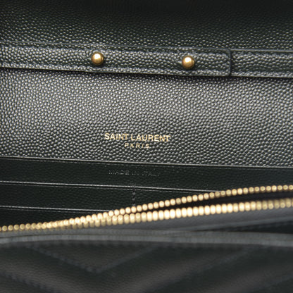 Saint Laurent Grain De Poudre Matelasse Chevron Monogram Chain Wallet Dark Green 6 of 11