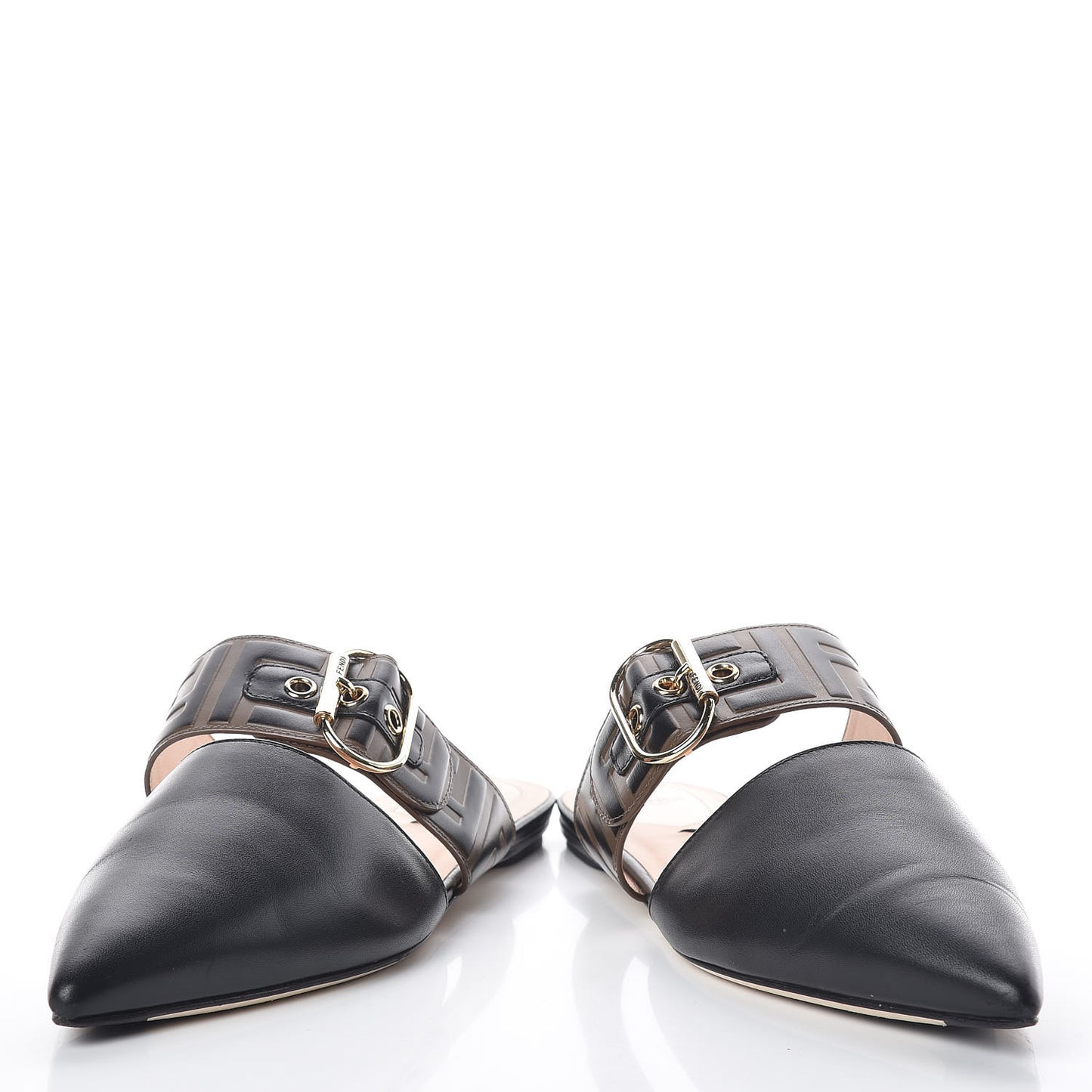 Vitello FF Embossed Buckle Flat Mules 38.5 Maya Black