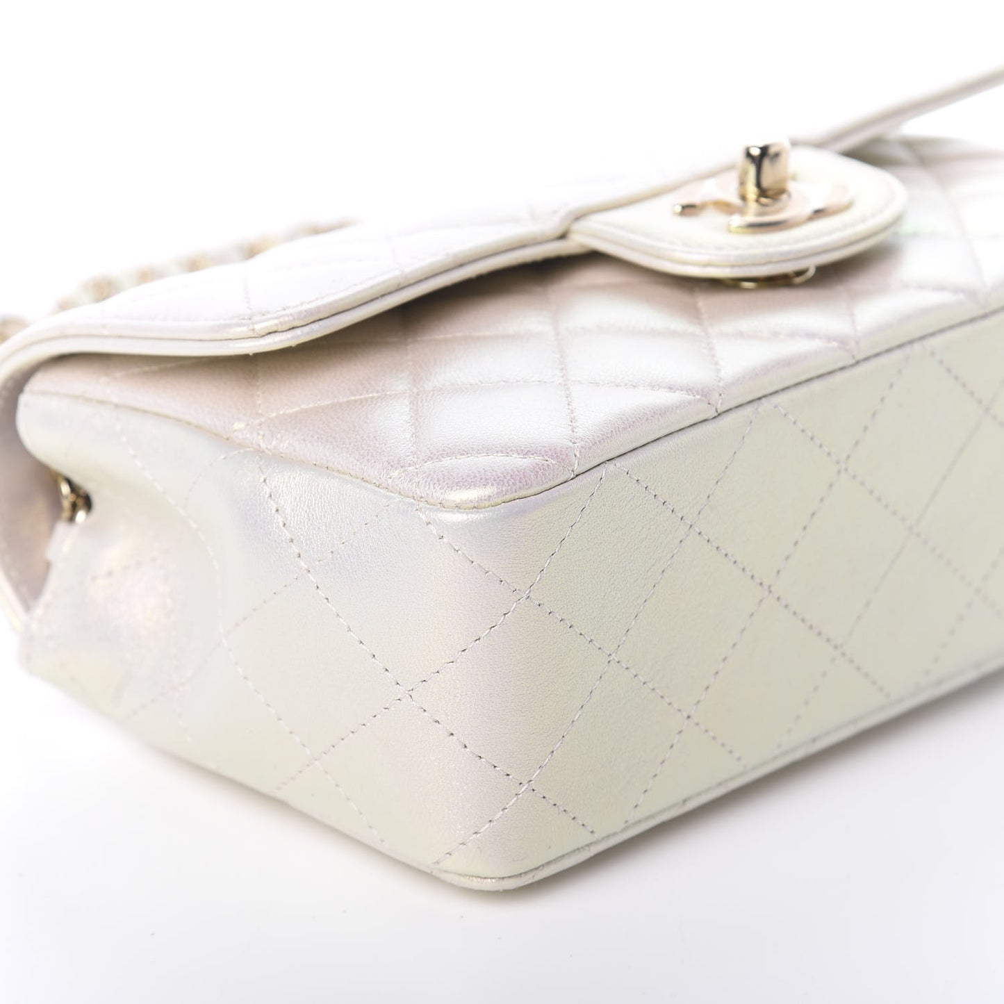 Iridescent Lambskin Quilted Mini Rectangular Flap Ivory