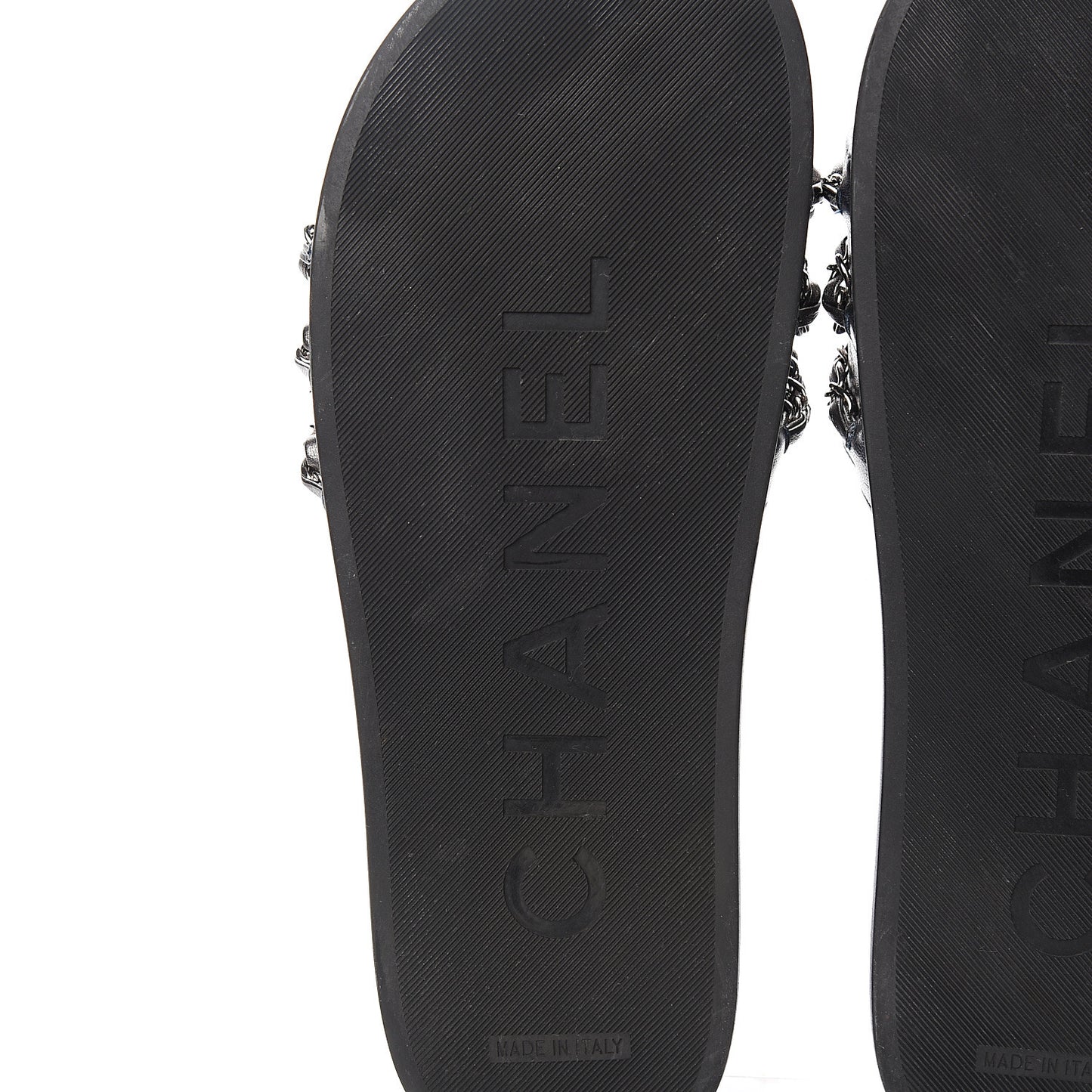Lambskin Chain Slides Sandals Flats 39 Silver