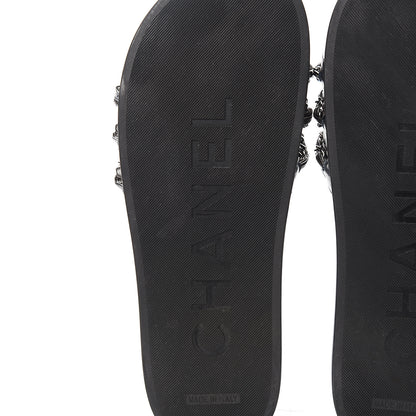 Chanel Lambskin Chain Slides Sandals Flats 39 Silver 7 of 9