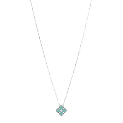 Van Cleef & Arpels 18K White Gold Diamond Celadon Green Sevres Porcelain Vintage Alhambra Pendant Necklace 1 of 6