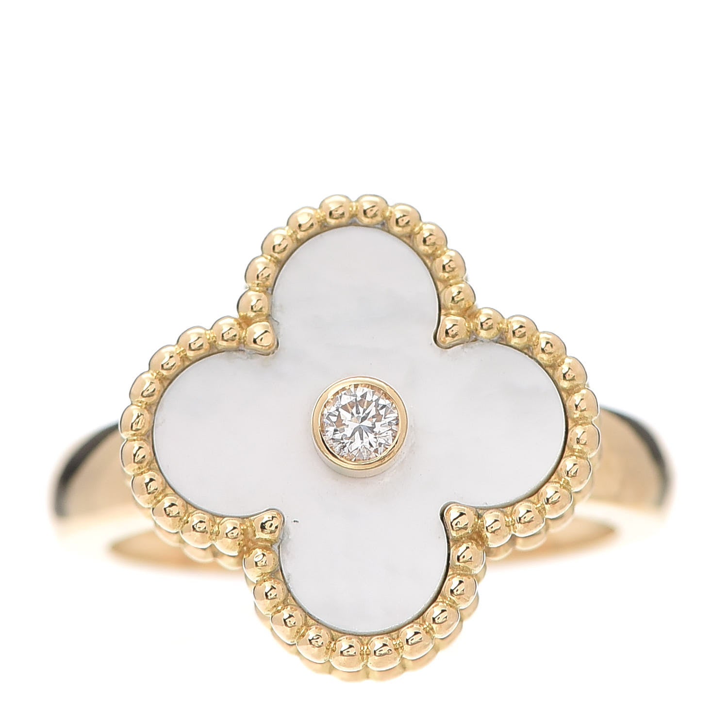 Van Cleef & Arpels 18K Yellow Gold Diamond Mother of Pearl Vintage Alhambra Ring 51 5.75 1 of 6