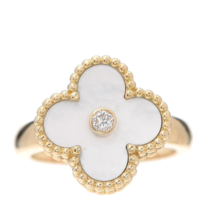 Van Cleef & Arpels 18K Yellow Gold Diamond Mother of Pearl Vintage Alhambra Ring 51 5.75 1 of 6