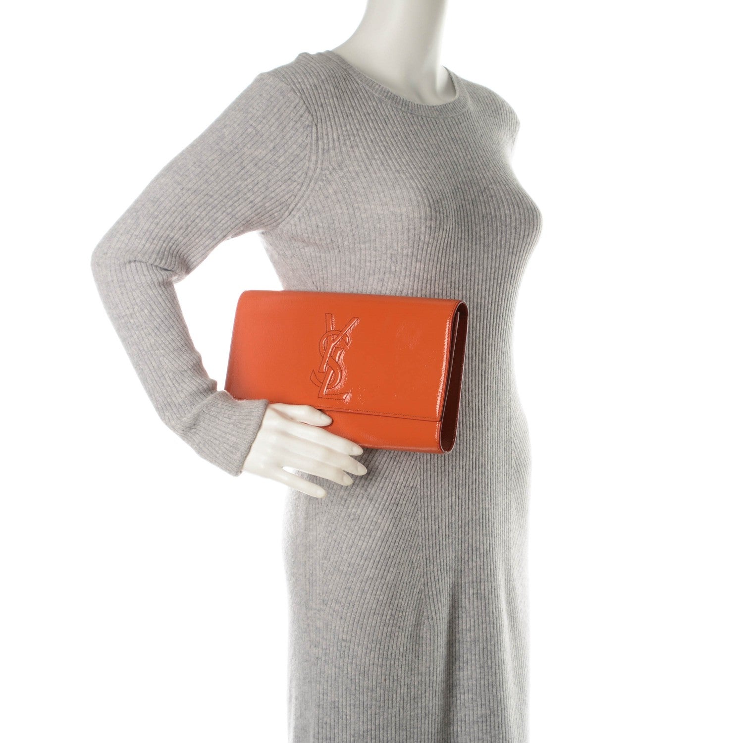 Saint Laurent Textured Patent Monogram Large Belle De Jour Clutch Orange 2 of 8