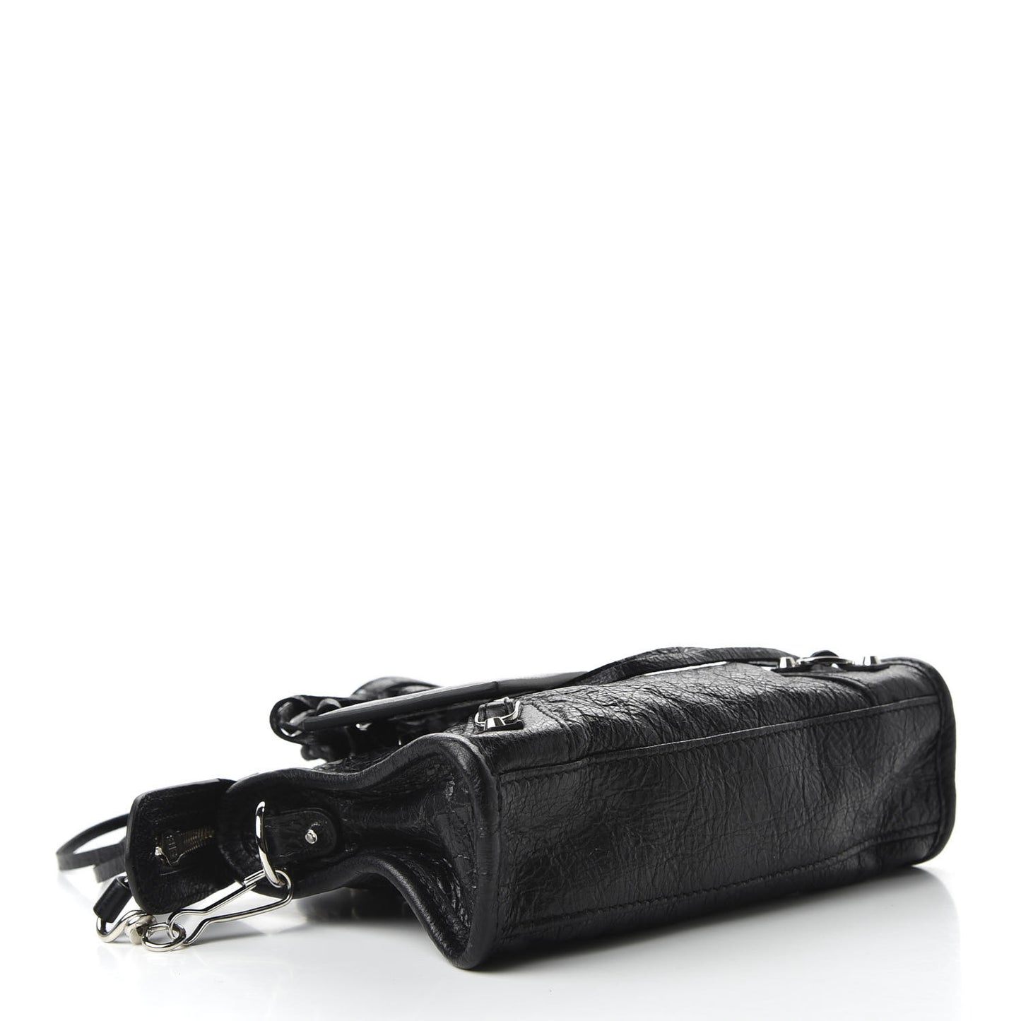 Agneau Classic Silver Hardware Nano City Logo Strap Black White