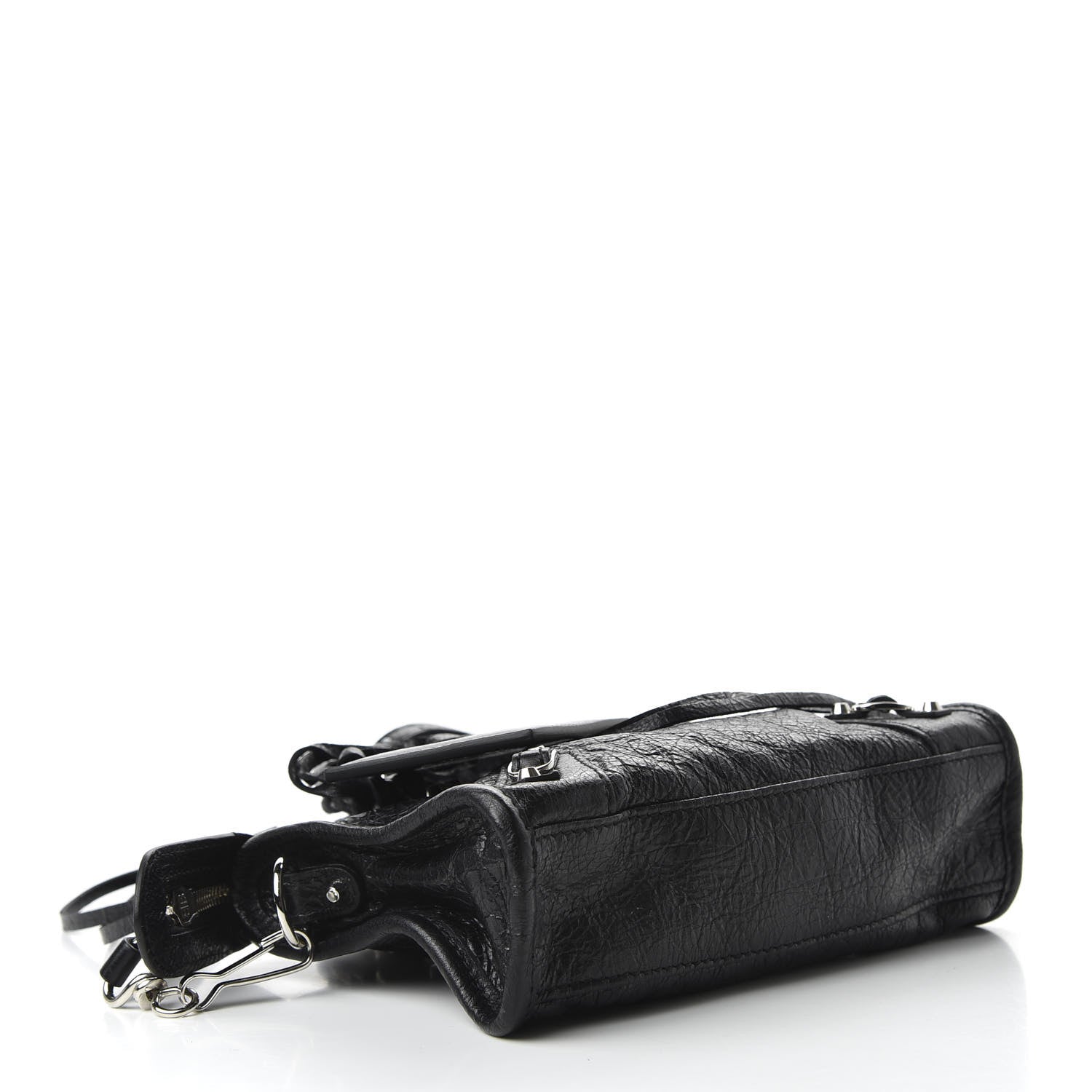 Balenciaga Agneau Classic Silver Hardware Nano City Logo Strap Black White 4 of 8