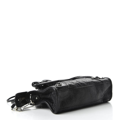 Balenciaga Agneau Classic Silver Hardware Nano City Logo Strap Black White 4 of 8