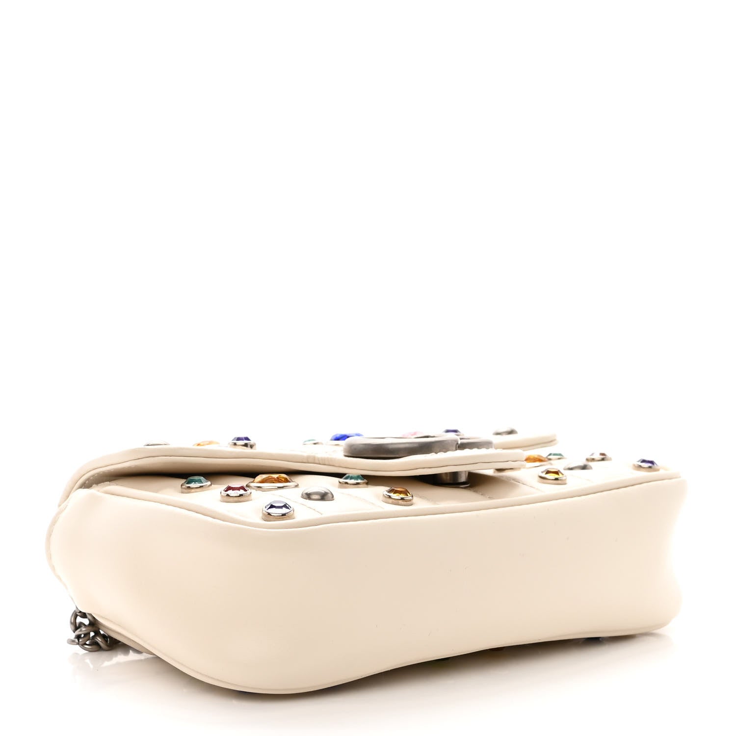 Gucci Calfskin Crystal Matelasse Aria Super Mini GG Marmont Shoulder Bag Mystic White Multicolor 4 of 11