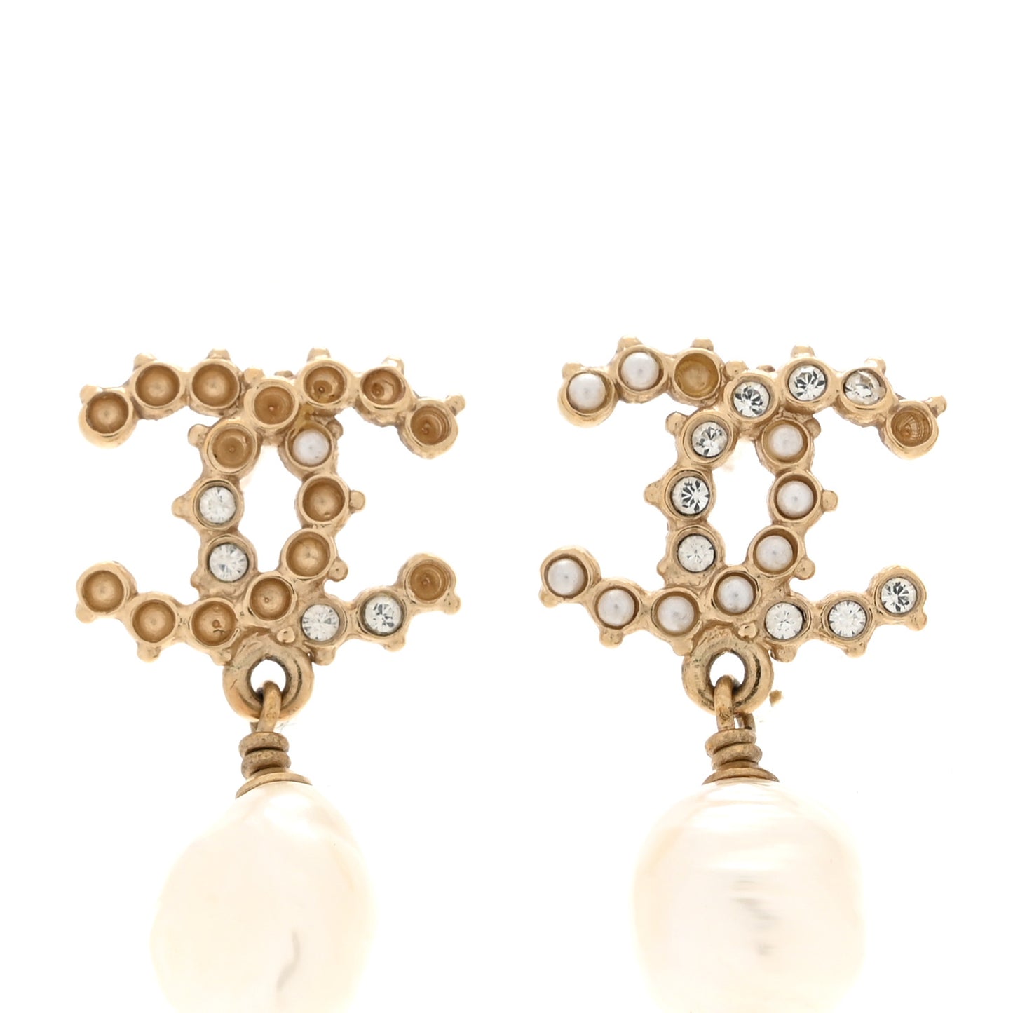 Pearl Crystal CC Drop Earrings Gold