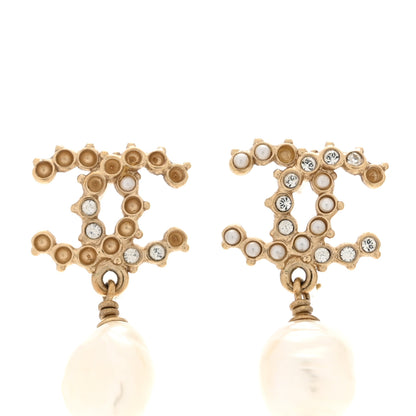 Chanel Pearl Crystal CC Drop Earrings Gold 5 of 6