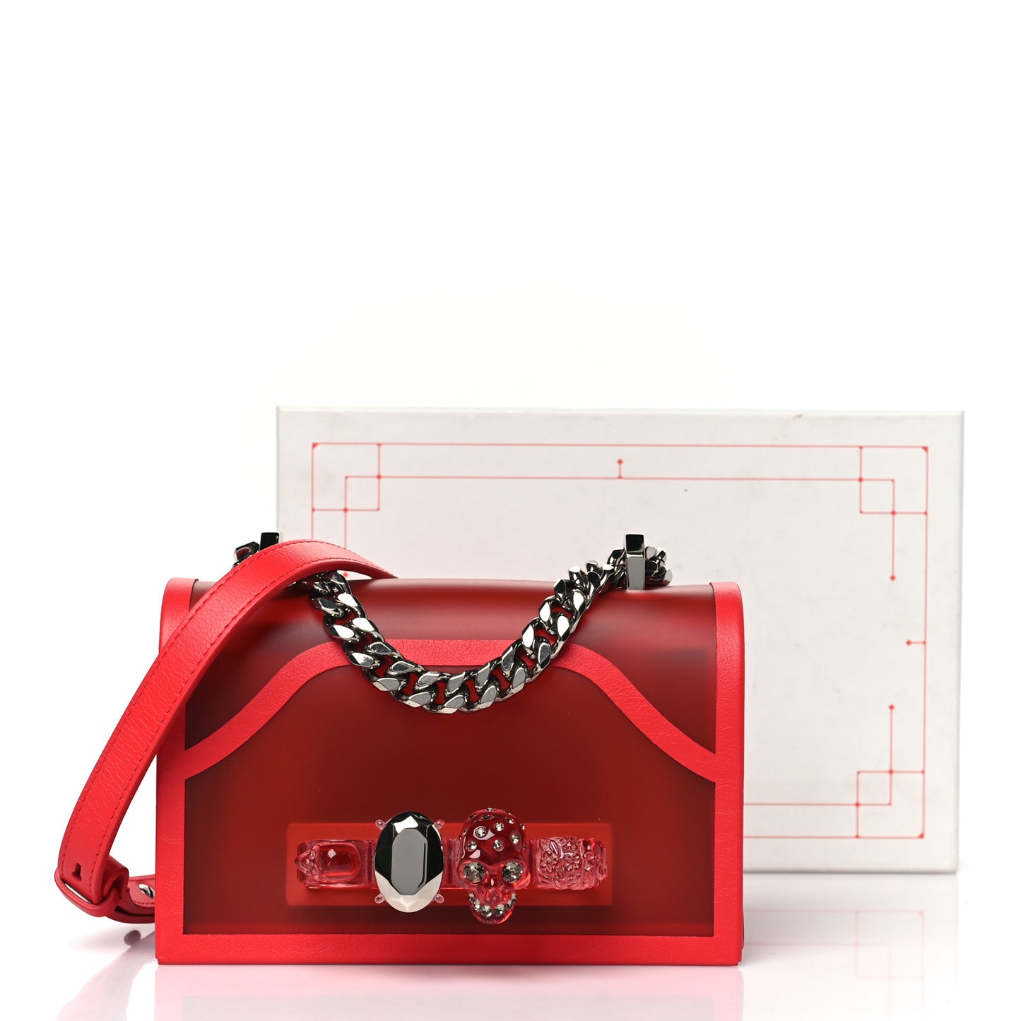 Calfskin Polyurethane Mini Jeweled Knuckle Satchel Coral