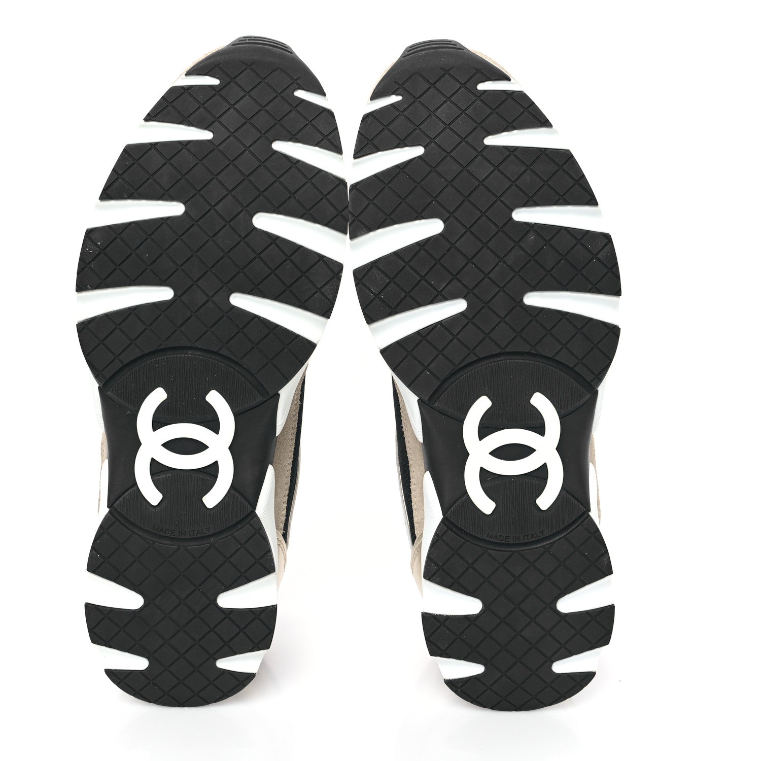 Chanel Mesh Suede Calfskin Womens CC Sneakers 39 White Black Beige Gold 5 of 10