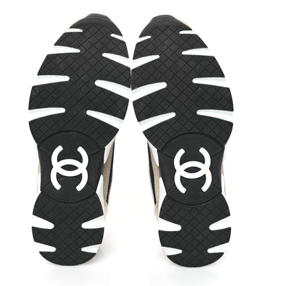 Chanel Mesh Suede Calfskin Womens CC Sneakers 39 White Black Beige Gold 5 of 10