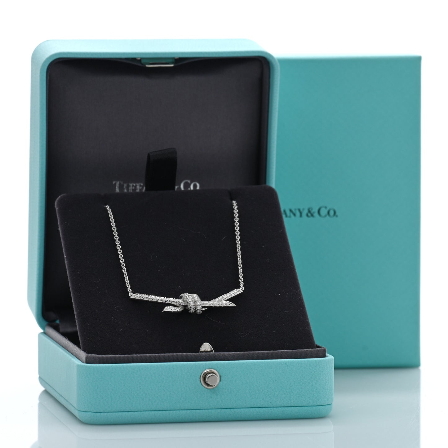 18K White Gold Diamond Knot Pave Necklace