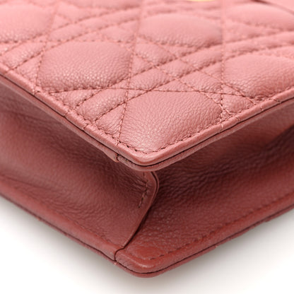 Christian Dior Calfskin Cannage Caro Zipped Pouch With Chain Pink Peony 8 of 9